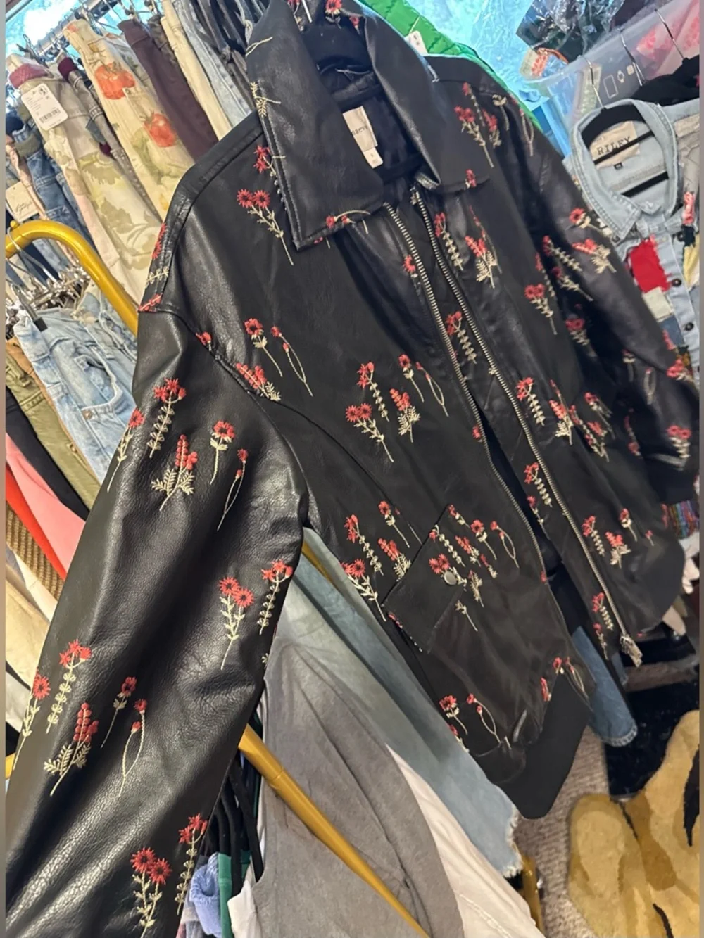 NWOT Anthropologie Maeve Faux Leather Floral-Embroidered Bomber Jacket - small - Picture 8 of 9